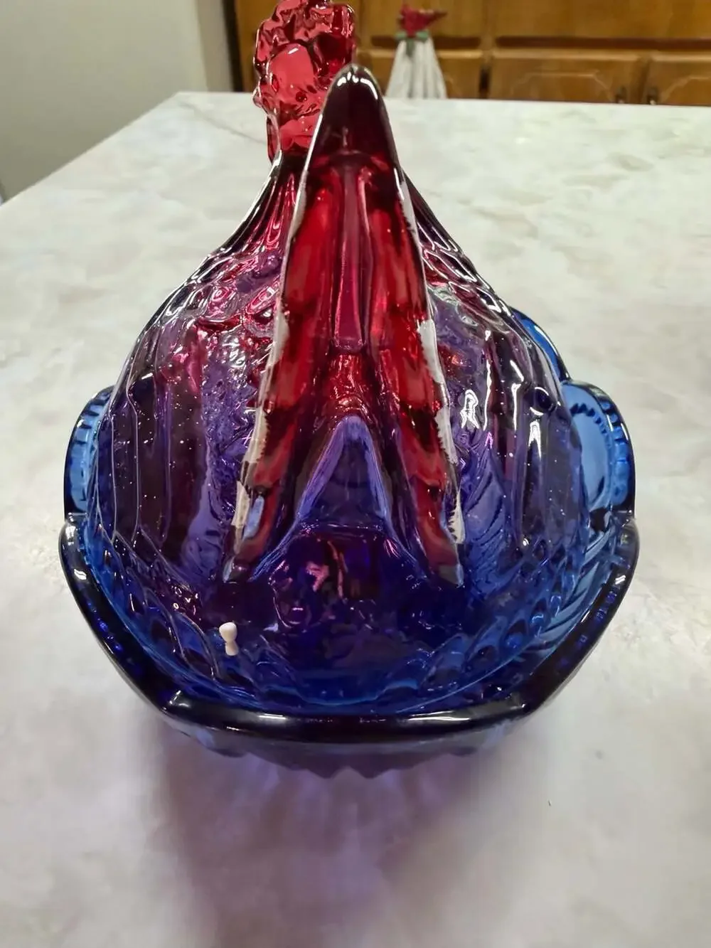 The Royal Magnolia Purple Pressed Glass Hen on a Nest Covered Dish July 4th Edit